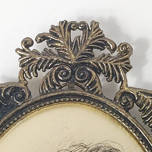 Vintage Giuseppe Tarantino Mother Child Silk Serigraph Italy Ornate Brass Frame - Picture 4 of 6